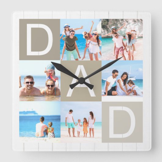 父モダンの日の写真コラージュ スクエア壁時計 (正面)