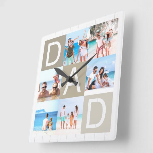 父モダンの日の写真コラージュ スクエア壁時計 (傾斜)