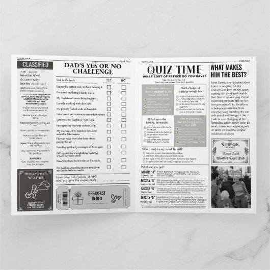 父ユニークの日記新聞挨拶状 カード (内部)