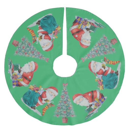 父包まれたクリスマス伝統的のプレゼンター ブラッシュドポリエステルツリースカート (正面)