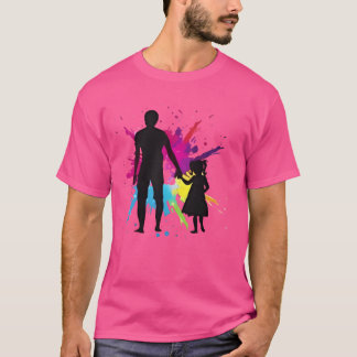 父娘ホールディングハンズスプラッシュバックデザインボー Tシャツ