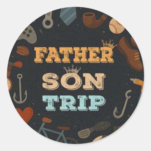 父子旅行ファーザーデイギフトキャンピングファミリー ラウンドシール (正面)