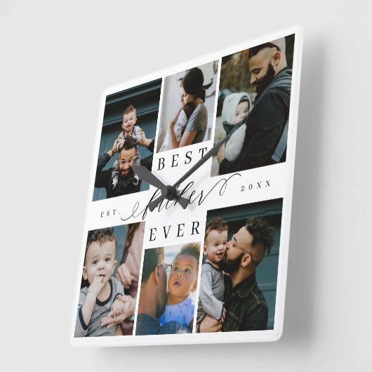 父最高のなる |父の日6写真コラージュ スクエア壁時計 (傾斜)
