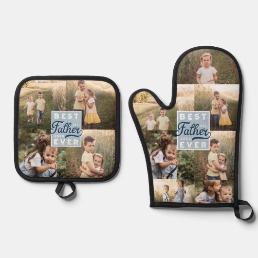 父最高のはカスタム家族の写真コラージュ 鍋つかみ&鍋敷きセット (正面)