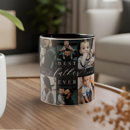 父最高のは常に黒い木目の写真コラージュ ツートーンマグカップ