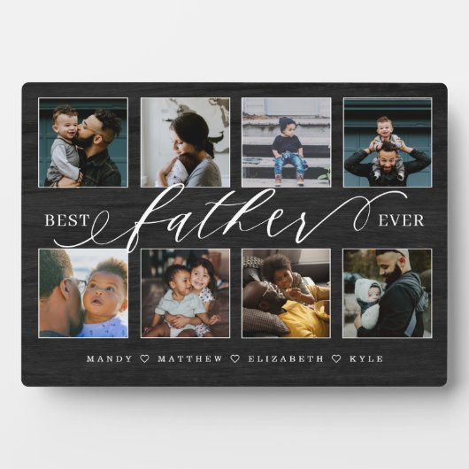 父最高のは常に黒い木目の写真コラージュ フォトプラーク (正面)
