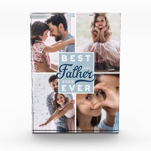 父最高のカスタムは4枚の写真の家族のコラージュ フォトブロック (正面)