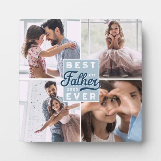 父最高のカスタムは4枚の写真の家族のコラージュ フォトプラーク (正面)