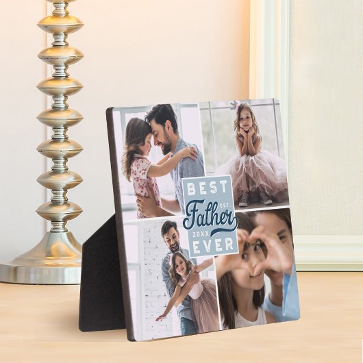 父最高のカスタムは4枚の写真の家族のコラージュ フォトプラーク