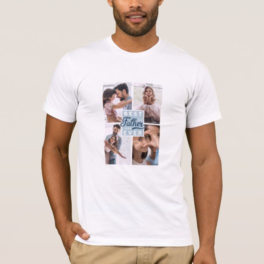 父最高のカスタムは4枚の写真の家族のコラージュ Tシャツ (正面)