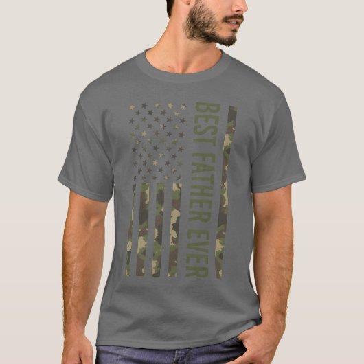 父最高の父の迷彩柄アメリカ国旗 Tシャツ (正面)