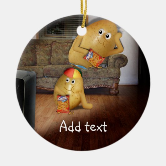 父親が眠るソファのポテト セラミックオーナメント (正面)