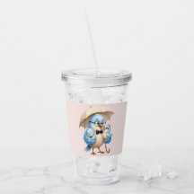 父鳥のストロー付きアクリルカップ