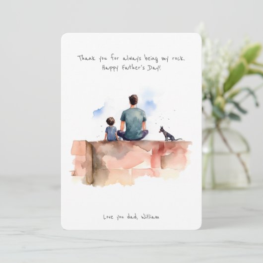 父、息子、そしてペット犬 | 水彩画 | 父の日 シーズンカード (スタンド正面)
