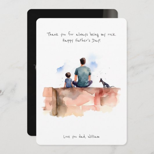 父、息子、そしてペット犬 | 水彩画 | 父の日 シーズンカード (正面/裏面)