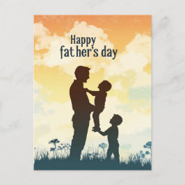 父I子供シルエット父の日はがき ポストカード