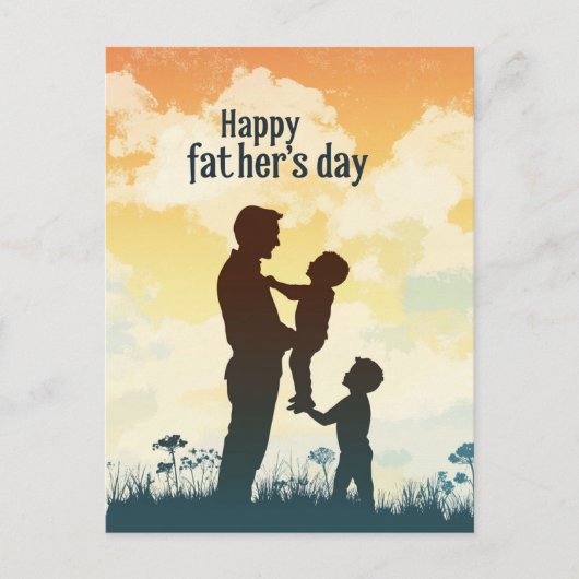 父I子供シルエット父の日はがき ポストカード (正面)