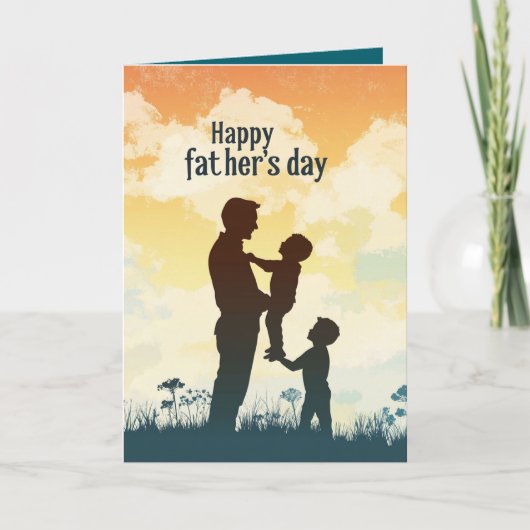 父I子供シルエット父の日折り畳みカード カード (正面)
