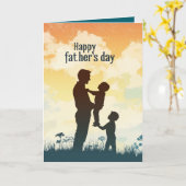 父I子供シルエット父の日折り畳みカード カード (黄色い花)