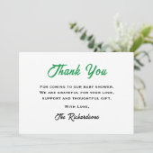 爽やかなグリーンのアイルランド風ベイビーシャワーデザイン　シャムロック サンキューカード (スタンド正面)