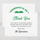 爽やかなグリーンのアイルランド風ベイビーシャワーデザイン　シャムロック サンキューカード (正面/裏面)