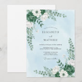 爽やかなスカイブルーの自然な結婚式 招待状 (正面/裏面)