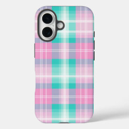 爽やかなパステルカラーのチェック柄 iPhone 16ケース
