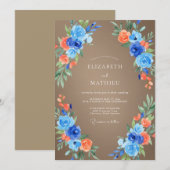 爽やかなブルーコーラルの結婚式 招待状 (正面/裏面)