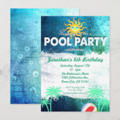 爽やかなプールパーティー誕生日招待状 招待状 (正面/裏面)
