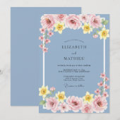 爽やかなルリ色の春の花の結婚式 招待状 (正面/裏面)