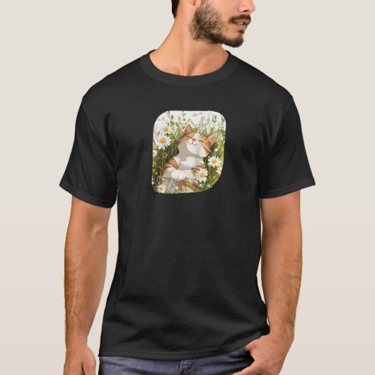 爽やかな夏の装いに フラワーペインティング ネコの花畑 Tシャツ (正面)