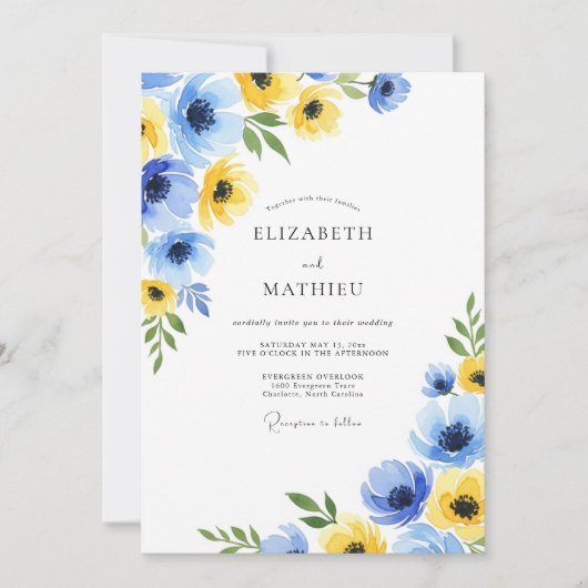 爽やかな春の結婚式 Azure Yellow Flourishing Spring Wedding 招待状 (正面)