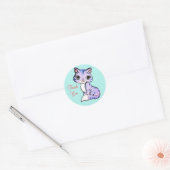爽やかな水色にキュートな子猫のThank You ラウンドシール (封筒)