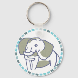 爽やかな水色タイル&青い象 キーホルダー