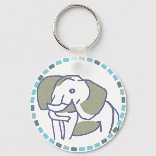 爽やかな水色タイル&青い象 キーホルダー (正面)