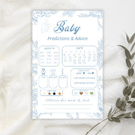 爽やかな空色の蝶と花のベビー予測カード