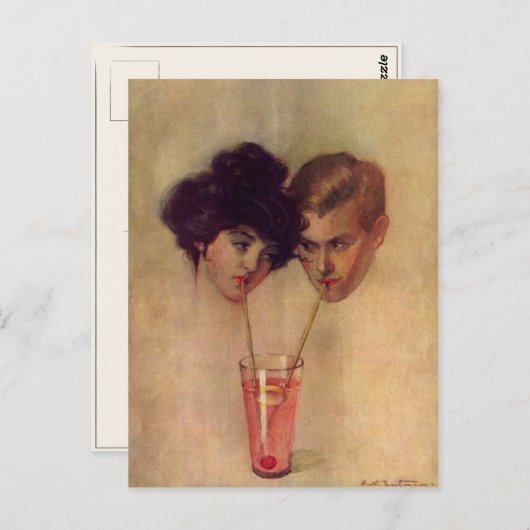 爽やかな若いカップル付きヴィンテージはがき ポストカード (正面/裏面)