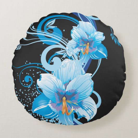 爽やかな青の花のエレガンス ラウンドクッション (正面)