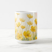 爽やかな黄色の野の花の水彩画 コーヒーマグカップ (中央)