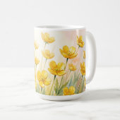 爽やかな黄色の野の花の水彩画 コーヒーマグカップ (正面右)