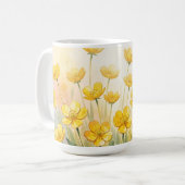 爽やかな黄色の野の花の水彩画 コーヒーマグカップ (正面左)
