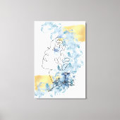 片側の顔青い花の蝶の目 キャンバスプリント (正面)