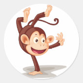 片手に猿のステッカー ラウンドシール (正面)