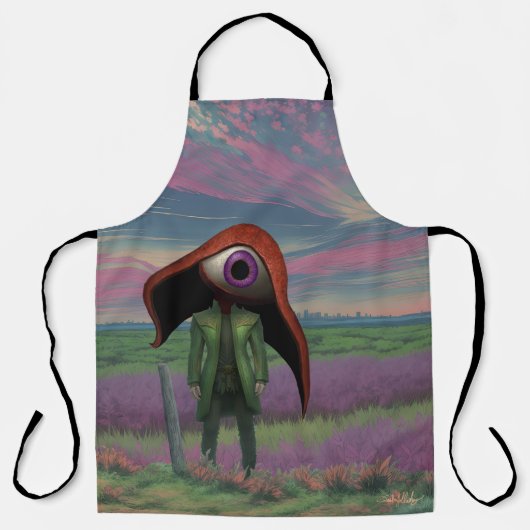 片目で前を見据えたデザインのエプロン エプロン (正面)