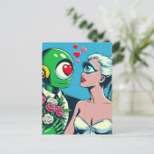 片目のエイリアンと恋の緑のロボット ポストカード (スタンド正面)