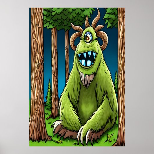 片目の緑のファンタジー獣のポートレート | AI Art ポスター (正面)