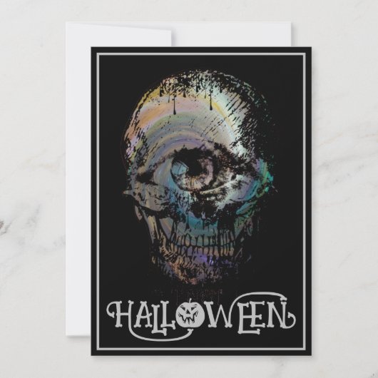 片目ドクロ ハロウィン 仮装パーティー 招待状 (正面)