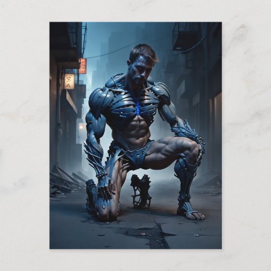 片膝を地面に置いた筋肉質の男は ポストカード (正面)