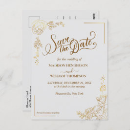 版木、銅版、版画ゴールデンフローラ結婚式の日付を保存 ポストカード