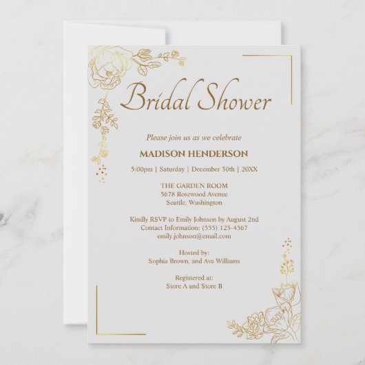 版木、銅版、版画ゴールデン結婚フローラブライダルシャワー 招待状 (正面)